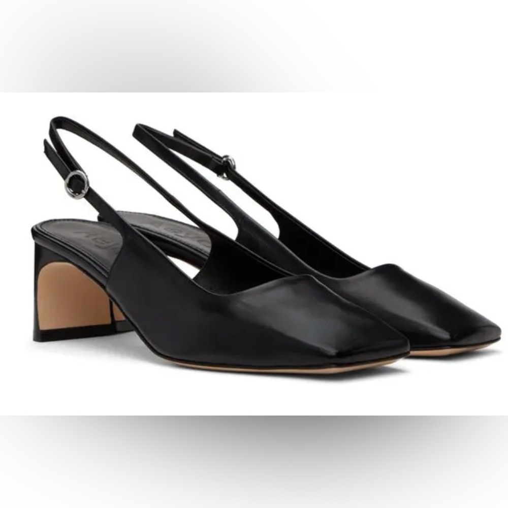 Aeyde Black Leather Slingback Block Heel Pumps